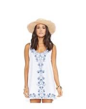 Show Me Your Mumu Tia Tunic Dress Medium White Linen Blue Embroidered Boho 720