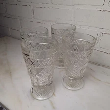 Set/4 Vintage Hazel Atlas Glass Clear Gothic 10 oz Iced Tea Tumbler