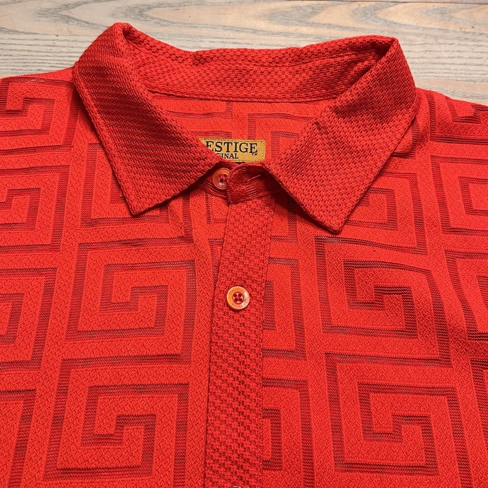 Prestige Original Red Knit Button Up Shirt Mens 3XL Geometric Cutouts Short Slv - Image 2 of 4
