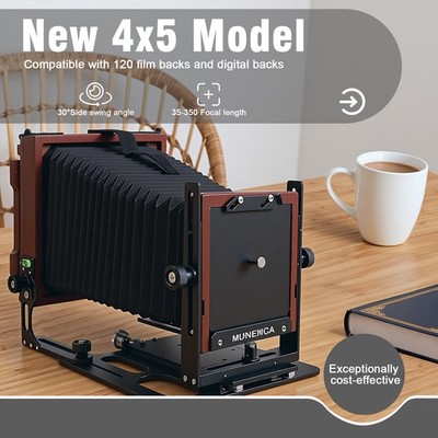 Munewca 4X5 Large Format Teak Wood Field Folding Film Camera With