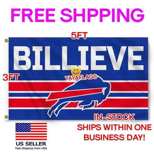 Buffalo Bills 3X5 Ft BILLIEVE FlagFootball New USA Shipping Man Cave Flag Banner - Picture 5 of 10