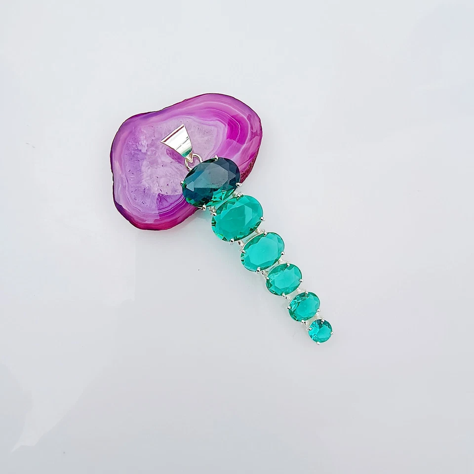 Colgante de piedras preciosas de topacio verde plata de ley 925 hecho a mano joyería colgante 3,1" Foto 2 de 4