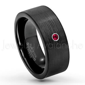 Jewelry Avalanche 6MM Brushed Finish Pipe Cut Tungsten Carbide Wedding Band July Birthstone Ring 0.07ct Ruby Tungsten Ring 