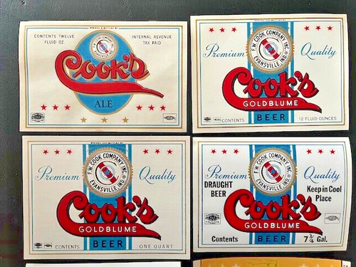 7er Set Vintage Cook's Goldblume Bierflaschenetiketten, Evansville, Ind. - Set #4 - Bild 3 von 4