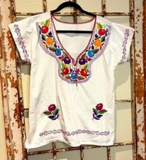 Vintage Mexican Oaxaca Embroidered Boho Peasant Blouse Top M