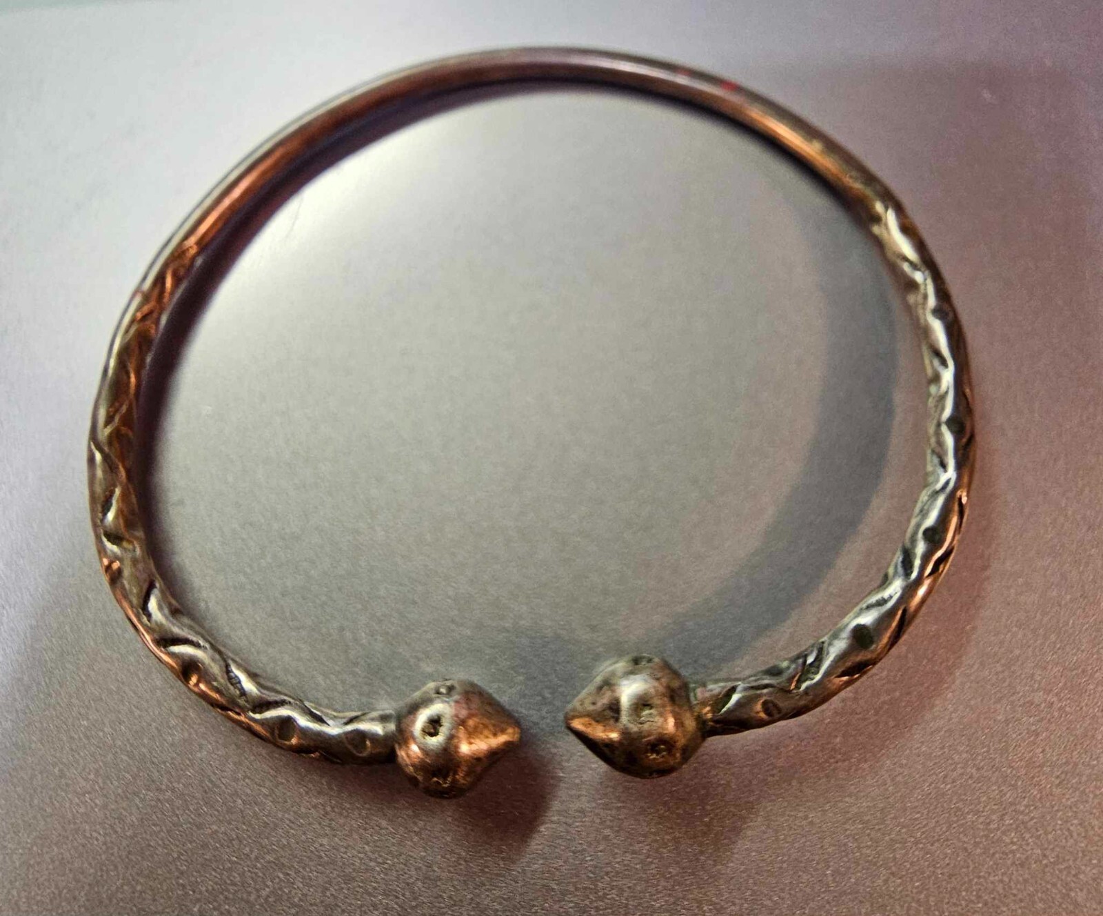 Sterling Silver Ethnic Tribal Acorn Cuff Bracelet Bali Style Snake 19.7g - S37