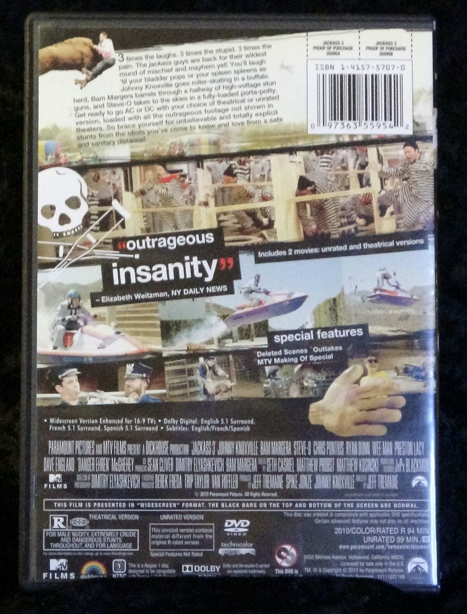 Jackass 3📀Comedy DVD Johnny Knoxville SteveO Bam Margera