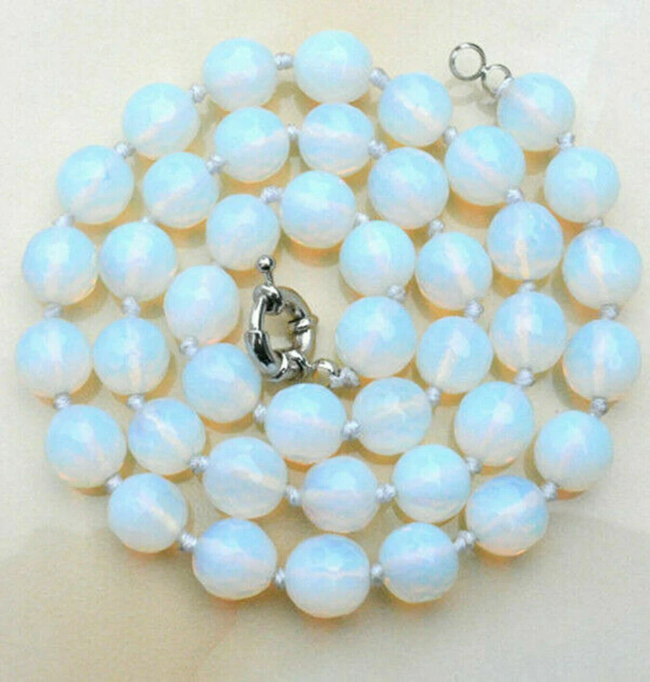Collar de cuentas de ópalo blanco facetado de 12 mm de regalo para mujer antiguo redondo de piedras preciosas 18" AAA Foto 2 de 3