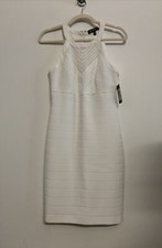 GUESS Womens White Illusion Sleeveless Knee Length Evening Bandage Dress 4 NWT