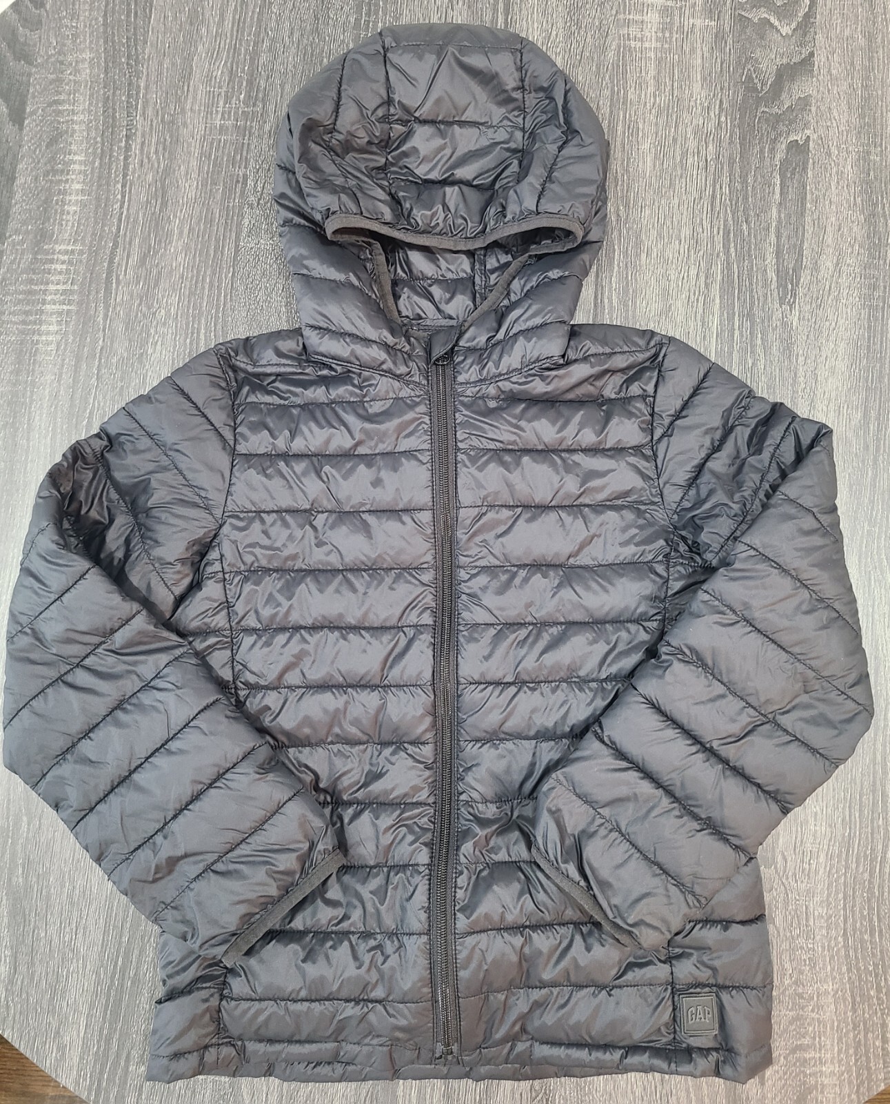 GAP Jacket Boys Large 10/11 Black Puffer Jacket Coat Full Zip Hooded Youth