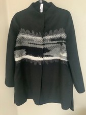 Marla Wynne Embroidered Wool Blend Coat Size Extra Small Oversized Black Jacket