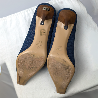 靴 GUCCI pointed toe strap heels GUCCI Monogram GG Denim Navy Blue Pointed Toe High Stiletto Pump