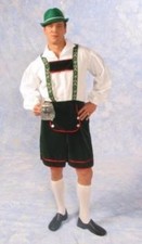 German Lederhosen Costume Men's Green Velour Shorts W/ Attached Suspenders S/M