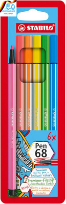 STABILO - Premium-Filzstift - Pen 68-6Er Pack - 6 Neonfarben