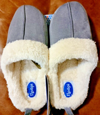 New Women's Floopi No Slip Slippers House Shoes Soft Fleece Gray Suede L 9-10
