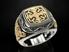 Turkish Ottoman Signet Ring Crescent Star Men's Ring, Jewelry, Christmas gifts