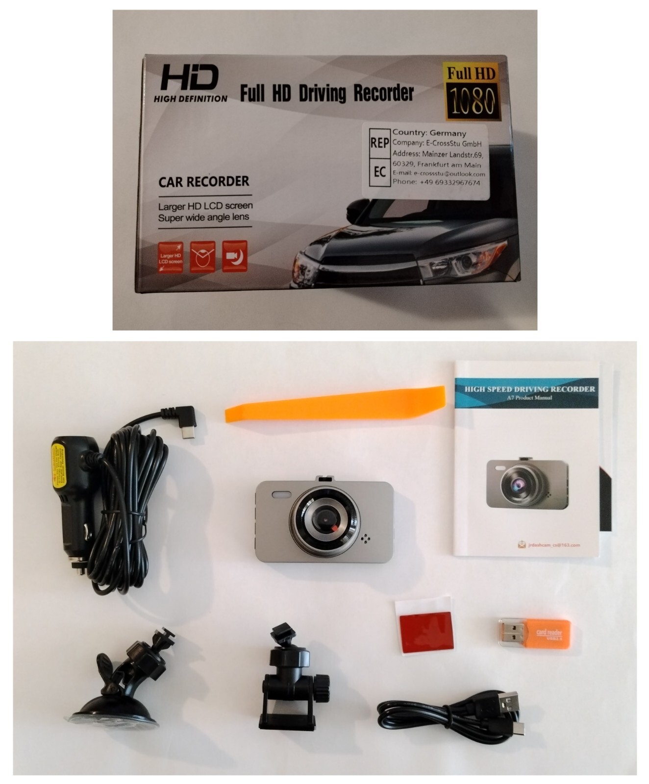DVR Camera per Auto - Dash Cam Alta Definizione con Grandangolo