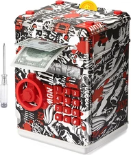 Mini ATM Coin Bank Money Saving Box with Password, Kids Safe Money Jar for Adult