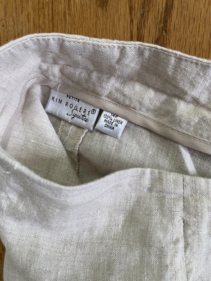 Kim Rogers Midi Skirt 14p Beige 100% Linen Modest A-Line Coastal Boho Nautical - Image 4 of 4