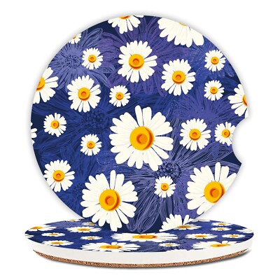 White Flowers Car Coasters for Drinks Absorbent,2 Pack Cup Holders,2.56'' Cera...