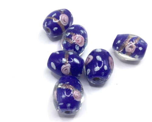6 Lampwork Perlen blau mit innen liegenden Blüten, Rosen ca. 16 x 12 mm(173/1) - Bild 7 von 9