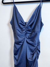 Lucy in the Sky Dress Large Blue Stretch Shimmer Ruched Sides Party Cocktail