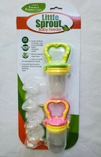 Little Sprout Baby Food Self Feeder 2Handles Pink /Green & 6 Nipples in 3 size
