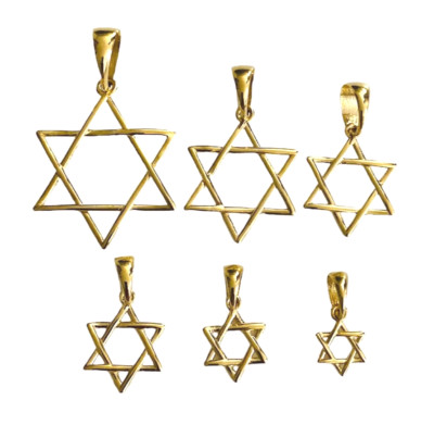 Massiver 14K Gelbgold Davidstern Anhänger - Glücksstern Charm - 6 GRÖSSEN - T031