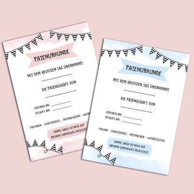 NASTAMI Patenurkunde Patenbrief 2er Set für Patenonkel und Patentante DIN A4 Taufe