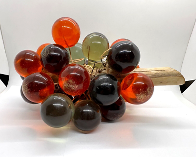 #ad #ad VTG MCM Lucite Large Cluster Of Grapes Amber Green Orange 10” Long Driftwood $59.99