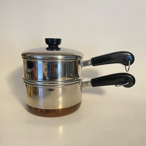 Vintage Revere Ware 1.5 Qt Copper Bottom Saucepan & Steamer Insert w/ Lid