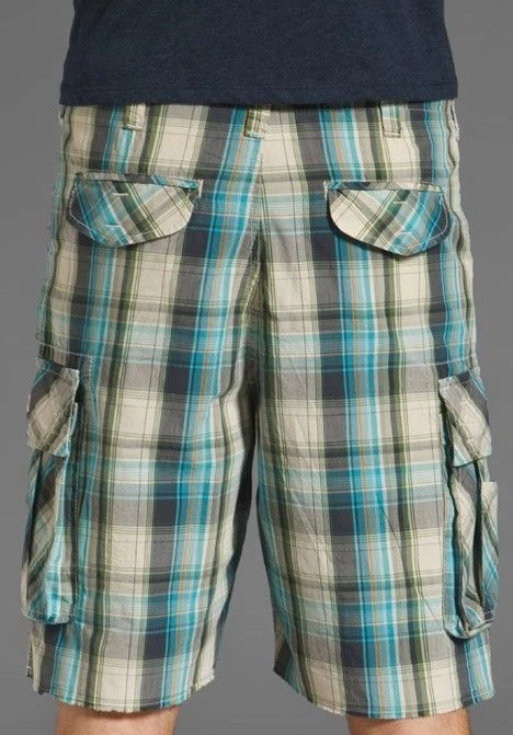 NWT TRUE RELIGION JEANS Men's Samuel Wharf Plaid Cargo Bermuda Shorts 38