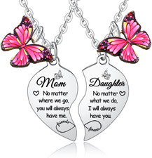 2Pcs Mother Daughter Heart Matching Pendant Necklaces Set - I Love You Gifts for
