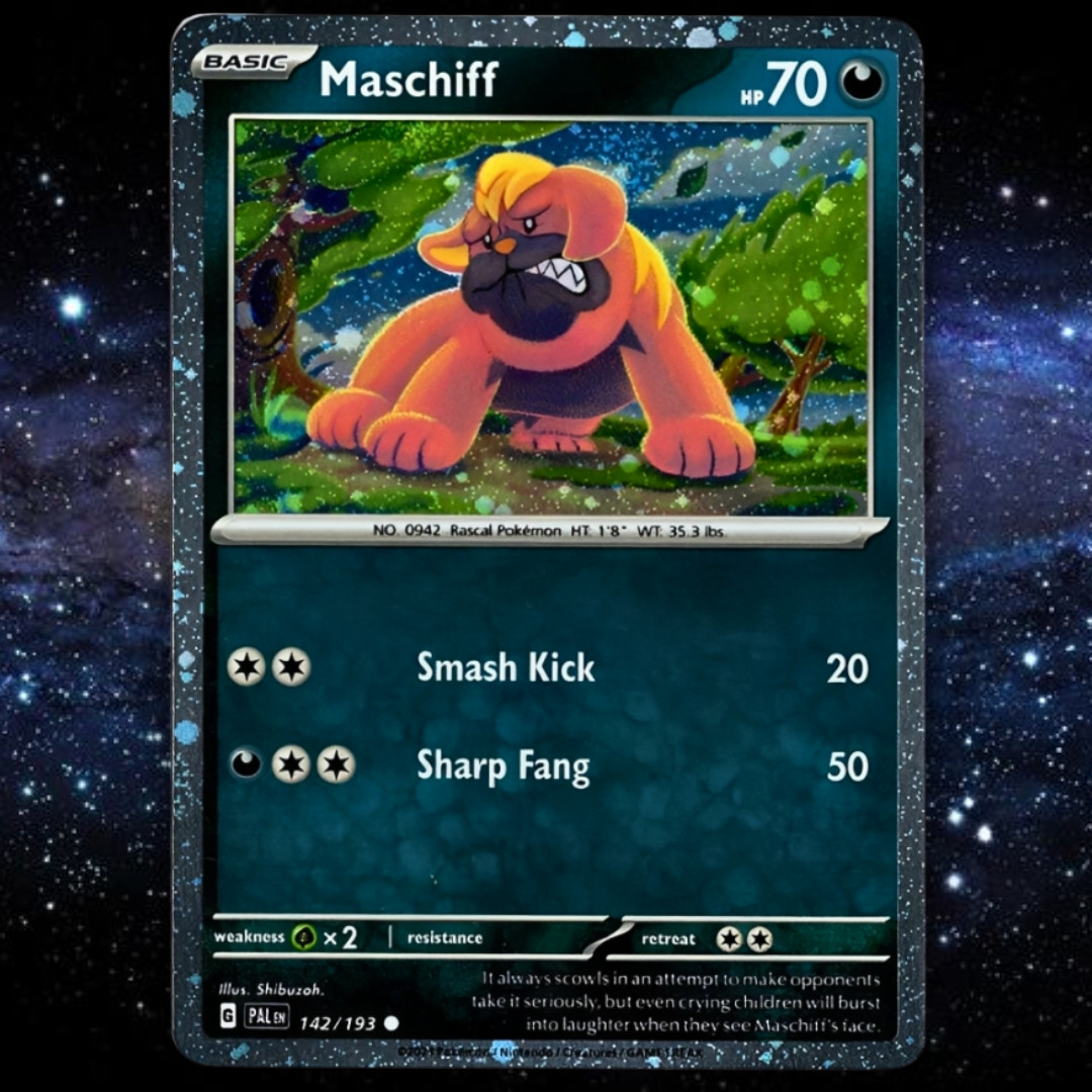Maschiff 142/193 Cosmos Holo Promo Pokemon Card (Paldea Evolved) Near Mint NM