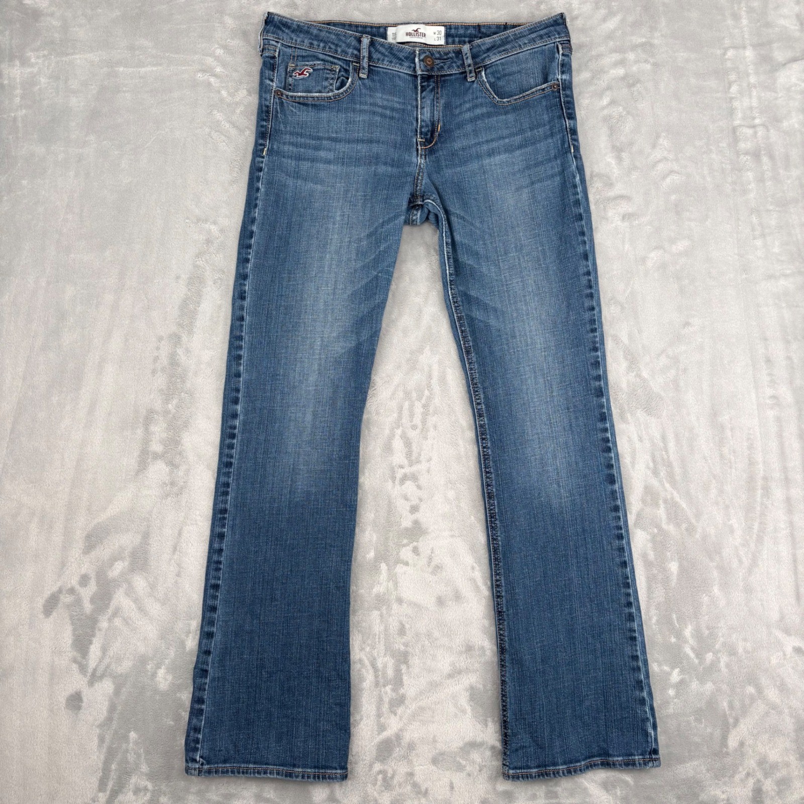 Hollister Jeans Women 11S (Fits 31x30) Blue Bootcut Low Rise Stretch Boho Casual