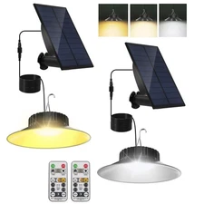 2 Pack Solar Pendant Light Solar Shed Light, Outdoor Lights Powered with Remo...