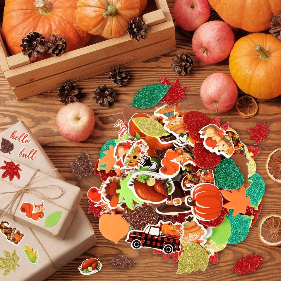 360件装感恩节秋季泡沫贴纸,五颜六色的火鸡南瓜泡沫贴纸 — 第 2/4 张图片