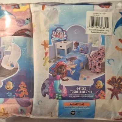 Disney Junior Ariel Toddler 4pc Bed Set Quilt Sheets Pillowcase Polyester