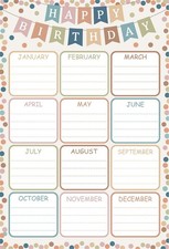 Boho Happy Birthday Chart for Classroom Confetti Reusable Birthday Poster Calend