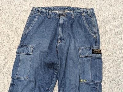 vintage POLO by RALPH LAUREN cargo BAGGY jeans 32x32 blue MILITARY