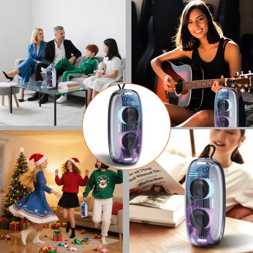 Haut-parleur de fête Bluetooth portable transparent lumière multicolore AUX TF radio FM - Photo 8 sur 9