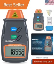 High-Precision Non-Contact Laser Tachometer with LCD Display - 2.5 to 99,999 RPM