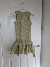 PrettyLittleThing Sage Green Shirred Frill Mini Dress – UK Size 12 New with Tags