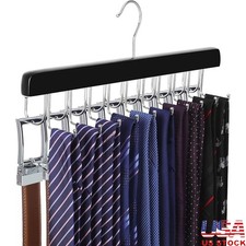 Belt Tie Organizer Rack 2 in 1 Multi Hook Hanger Wood Space Saving Storage New