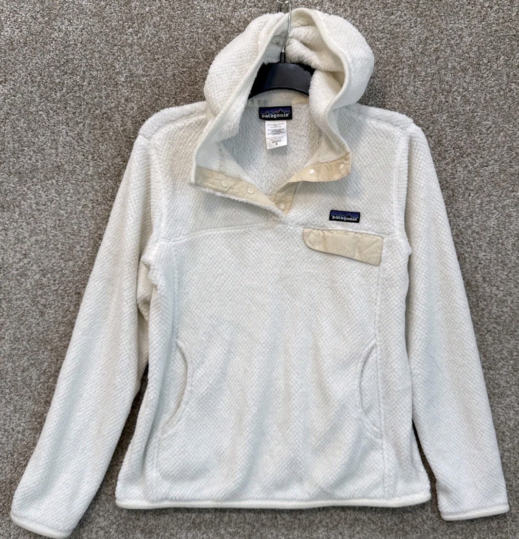 Patagonia Womens Medium White Re-Tool Snap-T Fleece Hooded Pullover 25435