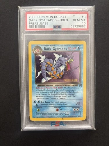 2000 POKEMON ROCKET #8 DARK GYARADOS-HOLO PRERELEASE PSA 10