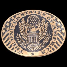 United States of America Gold Plated Solid Brass Vintage Belt Buckle by ADM