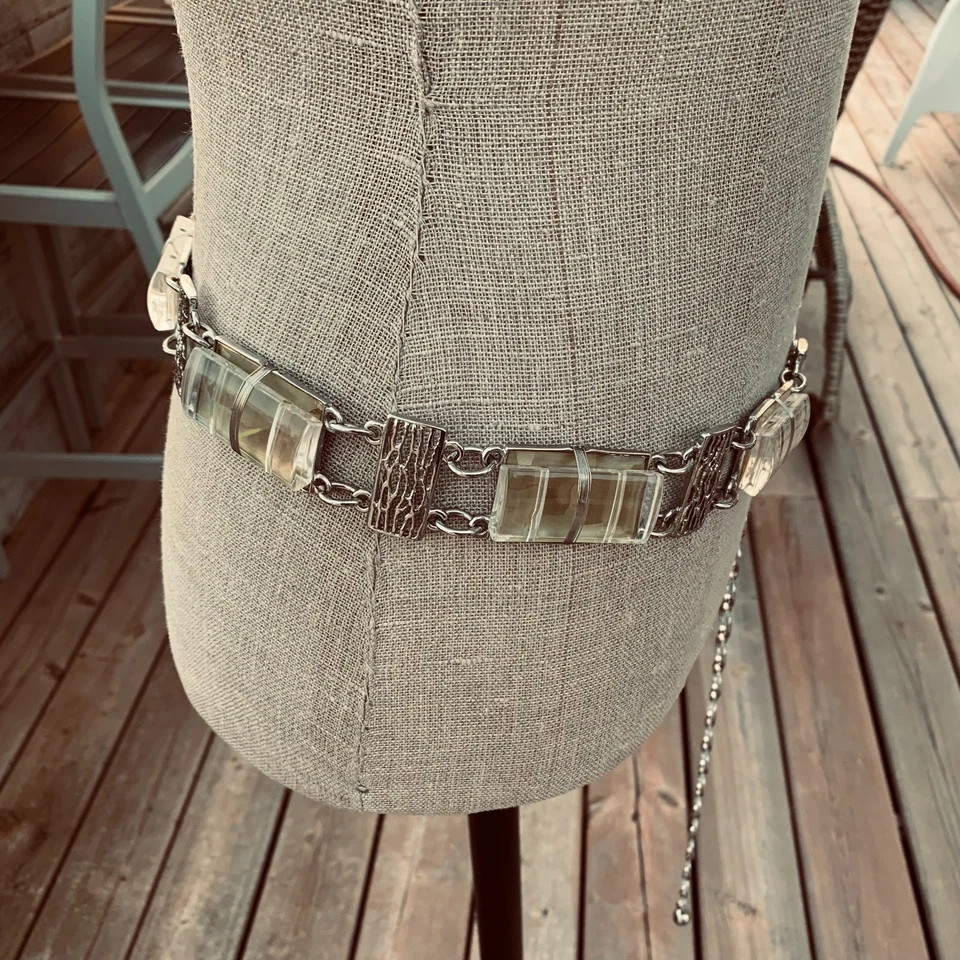 Vintage Chico's Silver Metal Beaded Chain Hip Belt Statement Chunky Boho Retro - Image 4 of 4
