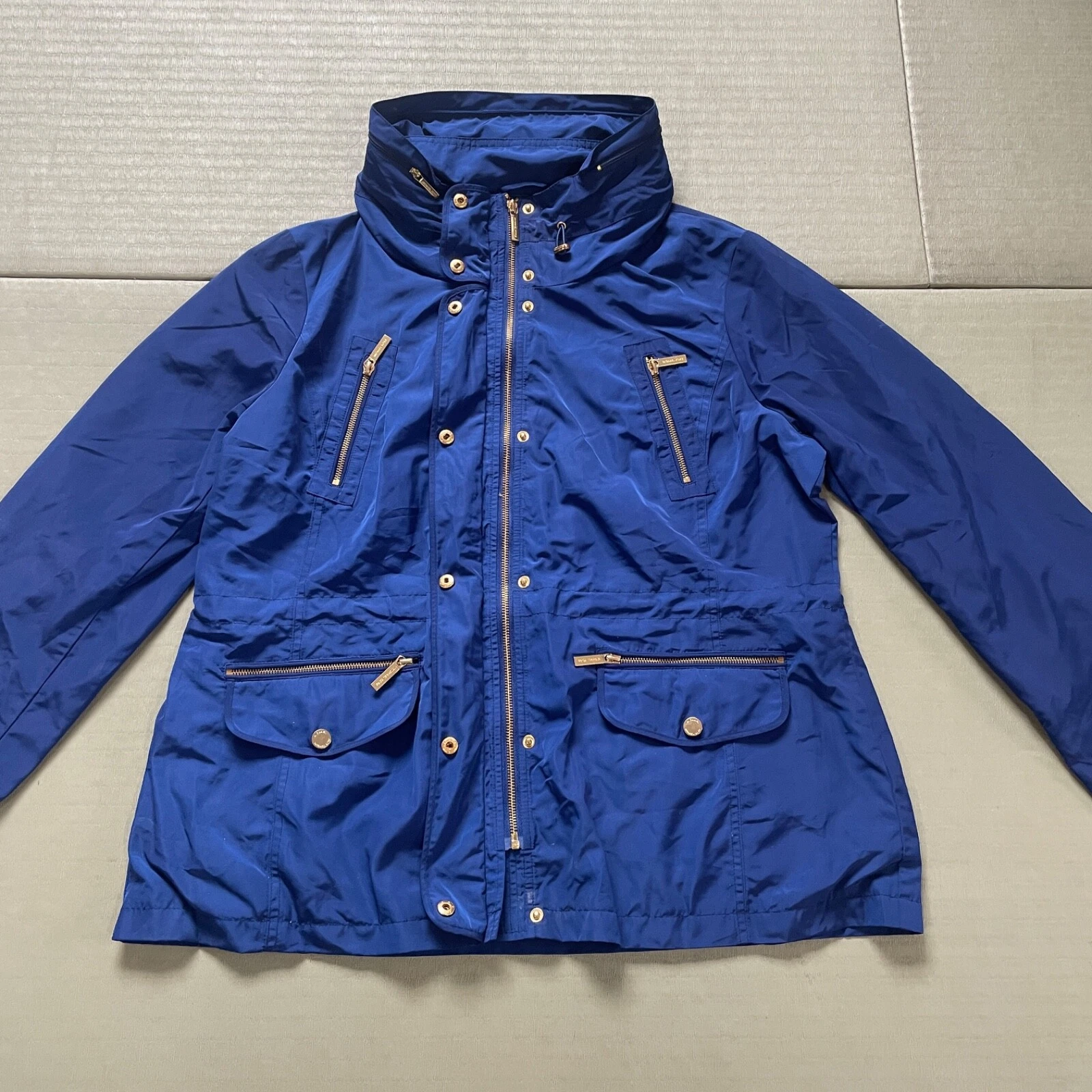 Giacca donna Michael Kors Anorak tutte le stagioni con cappuccio e zip blu taglia XL