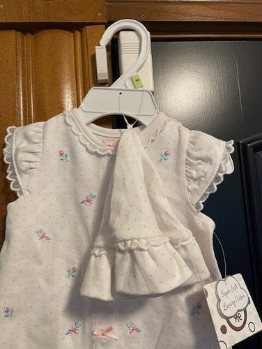 Little Me Romper with Hat Girl 3m 2 Piece Flowers and Polka Dots - Picture 2 of 3